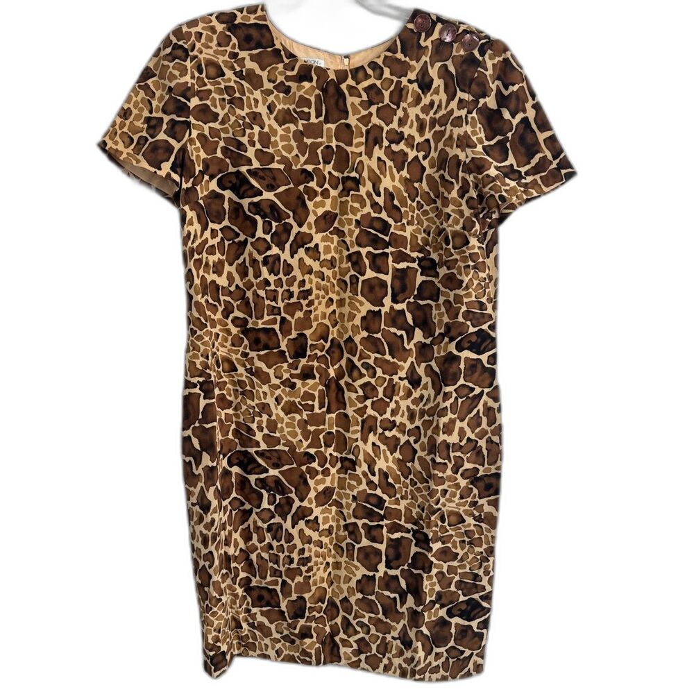 Vintage Maggy London Silk Dress Women's 12 Animal Print Mob Wife Safari